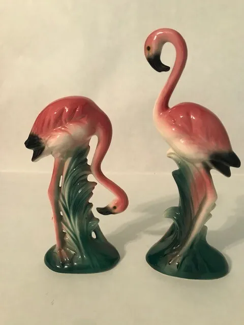 Set of Vintage Pink Flamingo Bird Figurines Mid Century Modern MCM Beach Coastal