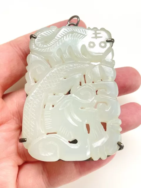 Mutton Fat Hetian White Nephrite Jade Antique Chinese Dragon Pendant 69 g 7x5 cm