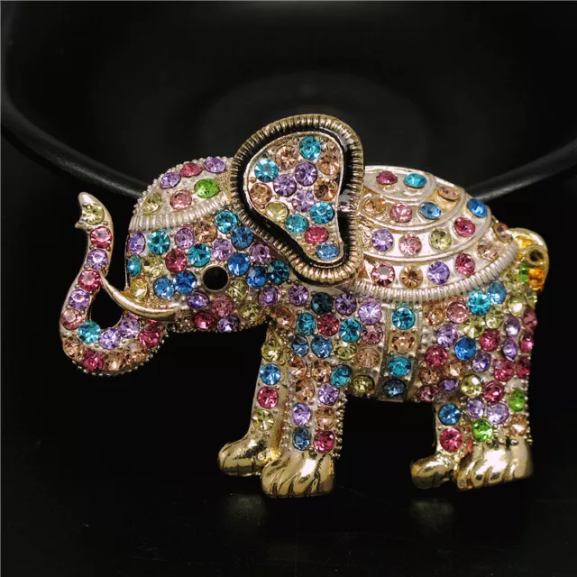 Lovely Rhinestone Cute Colorful Thai Elephant Fashion Women Charm Brooch Pin