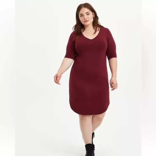 Torrid Women's Burgundy Jersey Short Sleeve Tee V-Neck T-Shirt Mini Dress