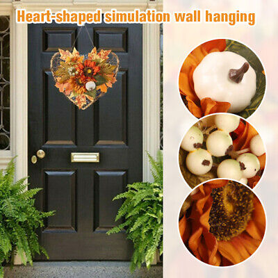 Heart-Shaped Imitation Flower Leaf Wreath Door Wall Hanging Harvest Home Decor