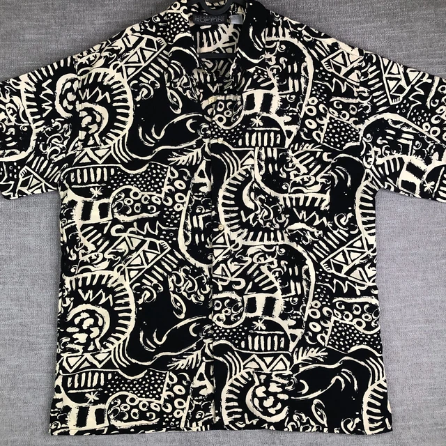 Gianfranco Ruffini Italy Shirt Mens XL Black White Tribal Tattoo Aztec Hawaiian