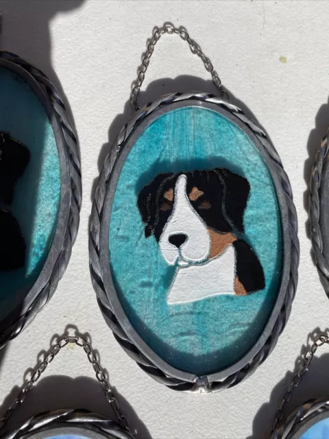 Stained Glass Art Suncatcher Swiss Mountain Dog Aqua L