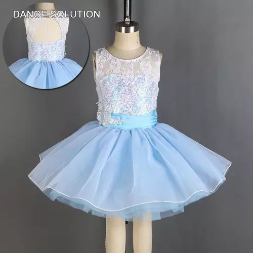 Pale Blue Ballet Dance Tutu White Sequin Lace Leotard Layers Platter Tutu Skirt