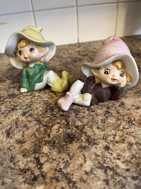 Pixie Elf Figurines - Set of Two (Model 5213) Homco Vintage