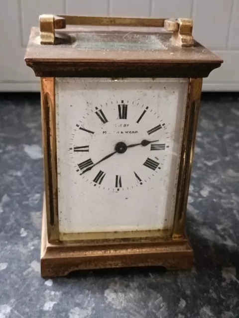 Vintage Mappin & Webb Carriage Clock Brass & Glass . Spares or Repairs