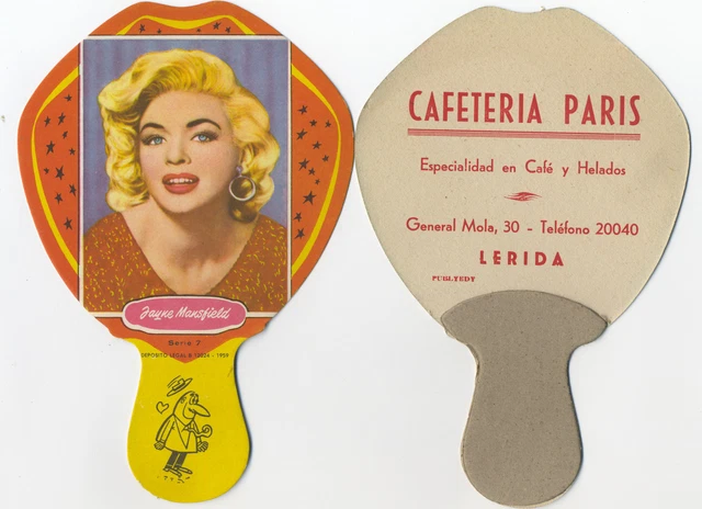 LÉRIDA año 1959 Pay Pay de cartón de tipo PUBLICITARIO Jayne Mansfield Serie 7.
