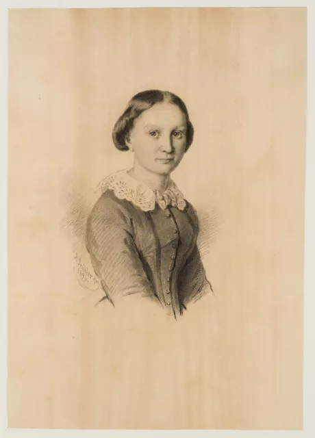 A. SEMMLER (1825-1893), Bildnis einer jungen Frau,  1856, Kohle Romantik 2