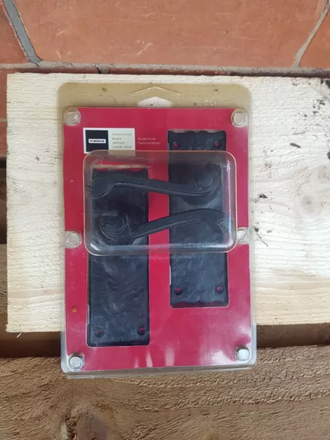 Door Handles. Homebase Shropshire Lever Lock Black Antique Finish Handles