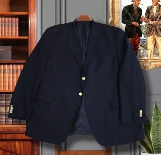 Mint! Vintage "Ralph" Ralph Lauren Mens 50XL Long Navy Blue Gold Button Blazer