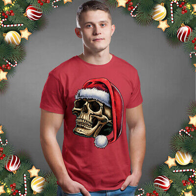 Skull Santa Hat Christmas T Shirt Funny Gifts For Friend Top Mens T shirts #MC