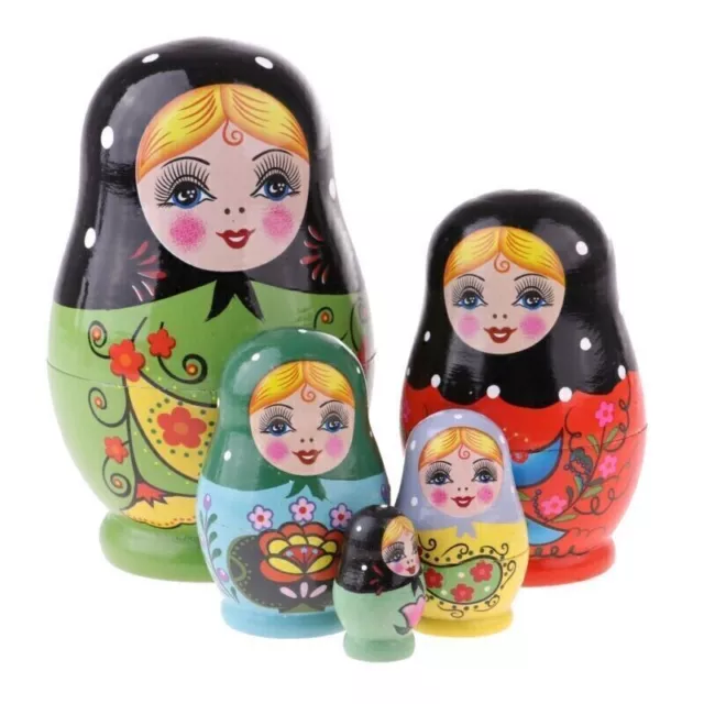 5Pcs/Set Russian Nesting Dolls Wooden Hand Painted Gift Babushka Matryoshka Toy