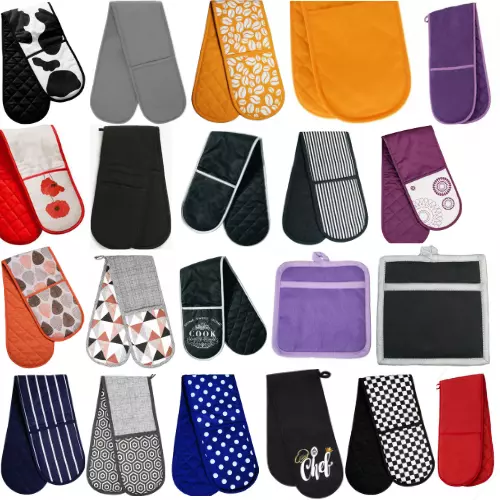 New Double Oven Glove 100% Cotton Home Kitchen Gloves Various Design