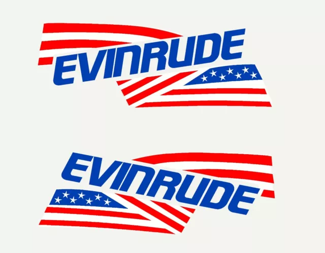 Pair of Evinrude USA Flags Mirrored Motor Hood Fishing Boat Decal Sticker