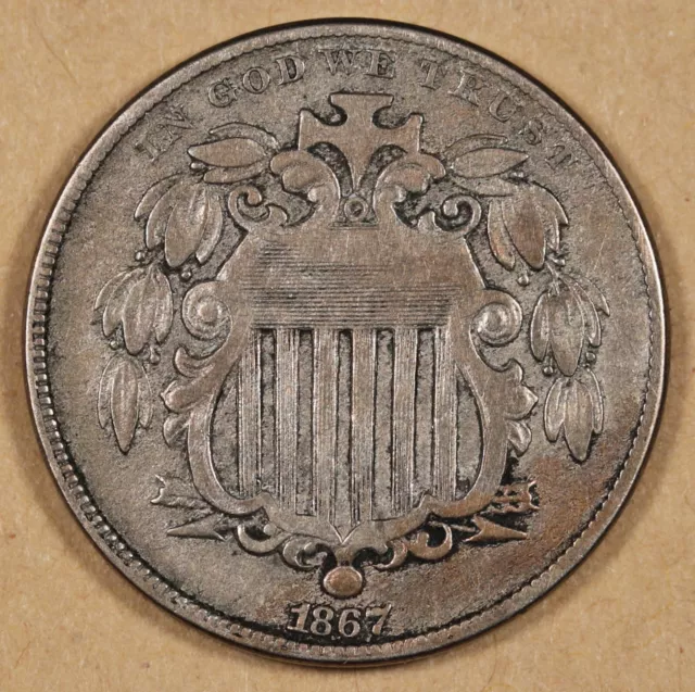 1867 Shield Nickel.  VF.   195728