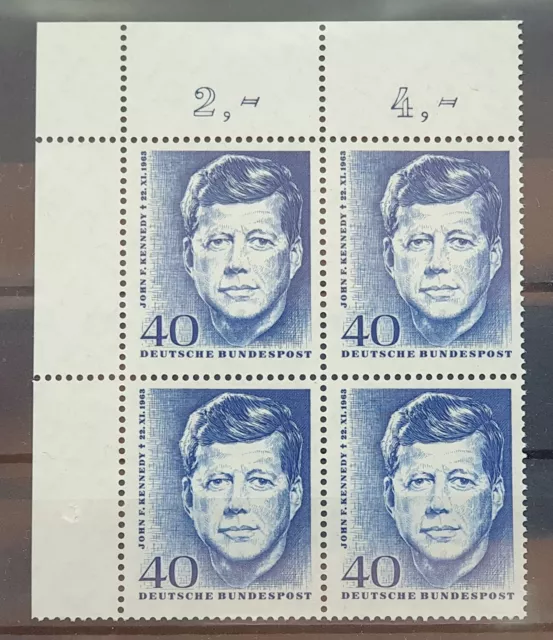 Bund 1964 ** Mi 453 John F. Kennedy Eckrandviererblock 4er Ecke oben links (1287