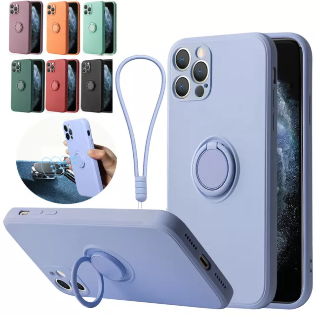 Case For iPhone 15 14 13 12 Mini Pro Max Plus Shockproof Silicone Ring + Lanyard