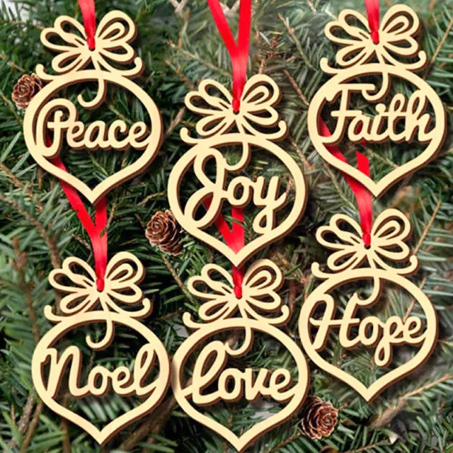 6pcs/Set Christmas Tree Wooden Hollow Hanging Ornaments Decoration Xmas Gift Tag