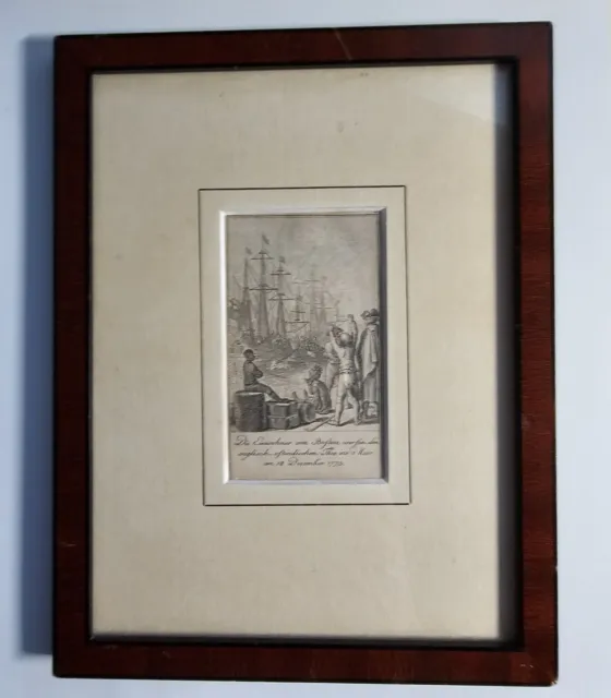 DANIEL CHODOWIECKI 1784 Original Boston Tea Party Engraving Framed