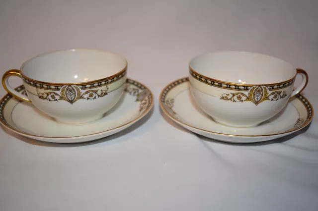 Vintage Noritake M Rare Old Version Bancroft Set of 2 Tea Cups Saucers Gold