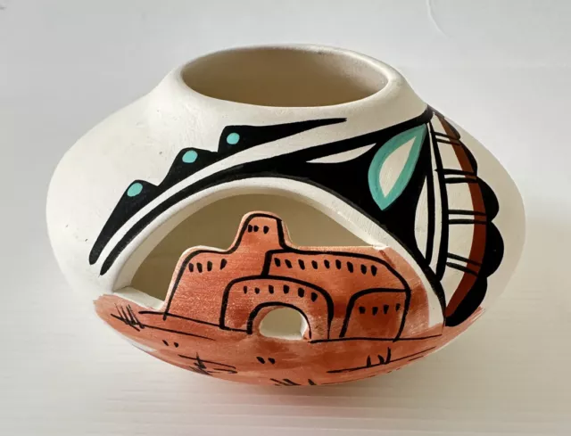Vtg Southwestern Native American Cutout Pottery Vase L. Toya New Mexico USA