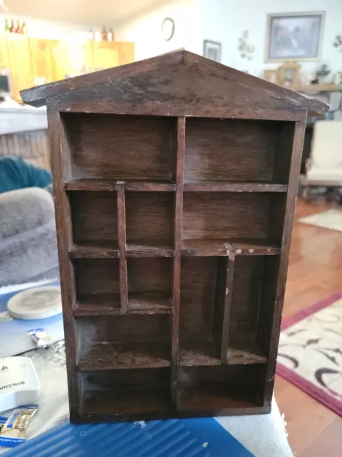 Vintage Rustic Style Wooden House Trinket Shelf Cabinet 9” W X 1.5” D X 13” T
