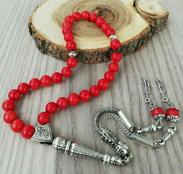 Coral Stone Islamic Prayer 33 beads Tasbih - Misbaha - Rosary - Tasbeeh 7mm