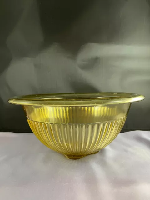 Vintage Art Deco Amber Depression Glass Ribbed 10” Serving Bowl