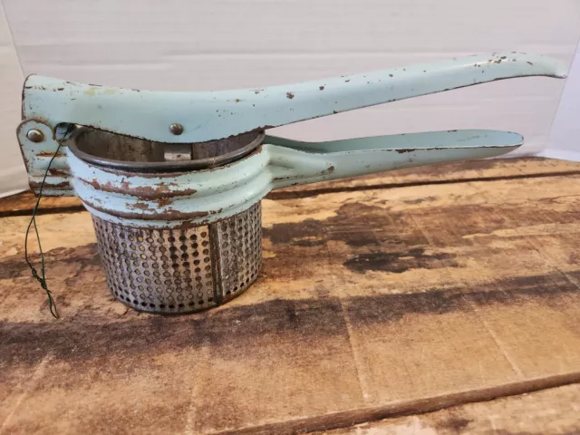 Vintage Steel Potatoe Ricer Press Farmhouse Decor Green