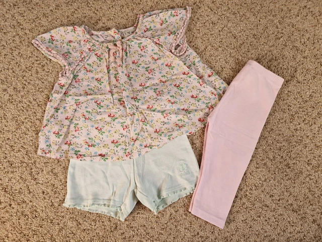 Girls NEXT Spring Summer Outfit Bundle T Shirt Top Shorts Leggings 9-12 Months🌺