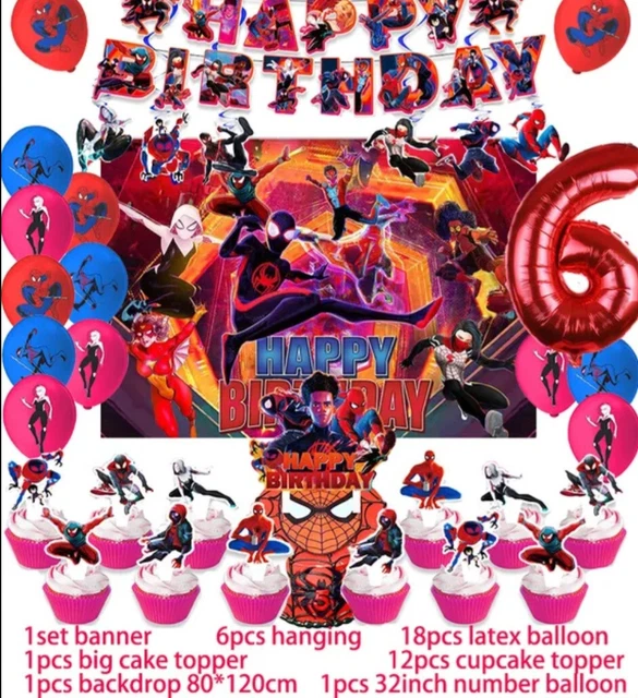 Spiderman Across the Spider Verse Party Supply Backdrop Balloons Cake Topper