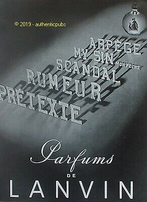 PUBLICITE PARFUMS EAU DE LANVIN ARPEGE SCANDAL MY SIN RUMEUR GLOBE DE 1956 AD 