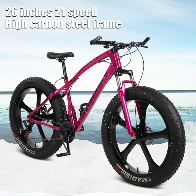 26" 4.0 21-Speeds ​​High-Carbon Steel Frame,Beach & Snow Fat Tire Mountain Bike
