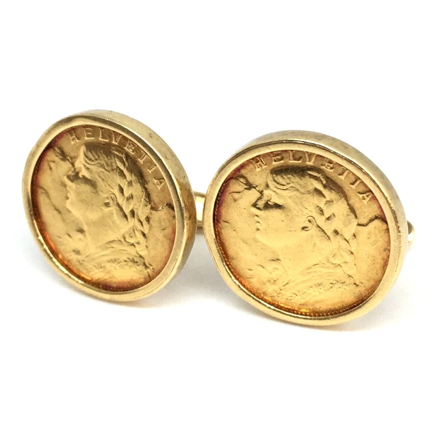 Vintage 1935 Swiss Helvetia 20 Francs Vreneli Coin Cufflinks 18k Yellow Gold