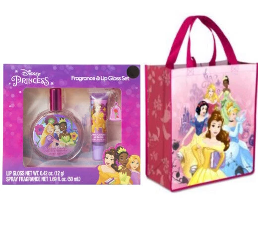 Nuevo Disney Princesa Fragancia para Niños y Brillo labial con Sabor con Llavero y Bolso de Mano