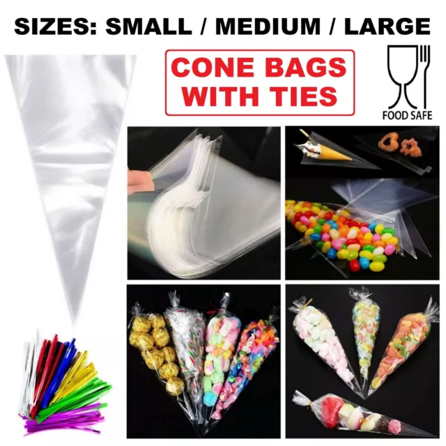 Clear Sweet Cone Bags Small Large Plastic Cellophane Party Cone Bags for Sweets