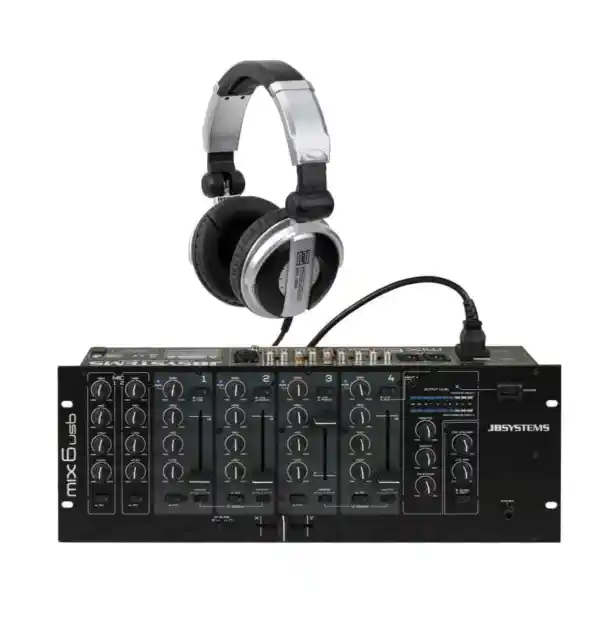 DJ Mischpult von JB-Systems MIX6 USB Mixer mit Dual Rail Fader Band EQ schwarz