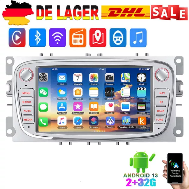 Autoradio GPS Navi für Ford Focus Mondeo S/C-MAX Galaxy Android 13 WIFI FM RDS