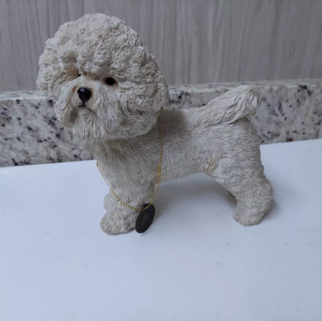 Country Artist Bichon Frise Medium Resin Dog Figurine 9” Tall Cream Color
