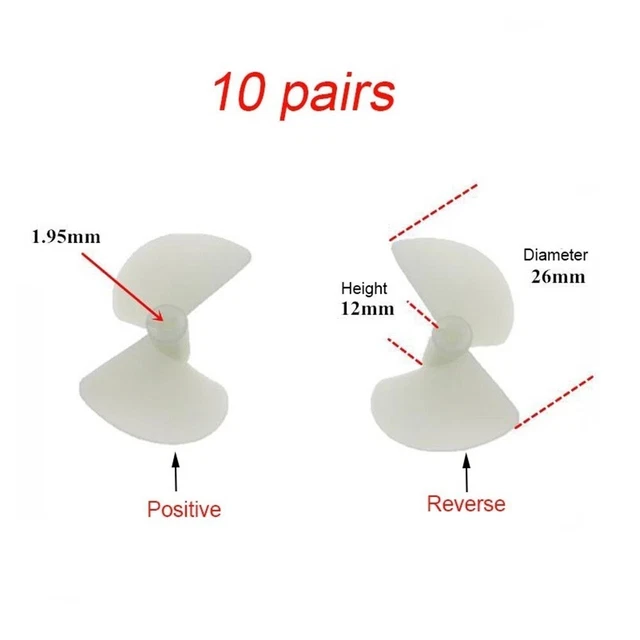 10Pairs 2Blade Propeller 2mm Shaft 26mm Prop For DIY Toy Boat Marine RC Boat New