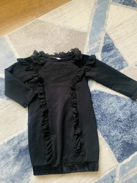 Girls dress age 8 Monnalisa black linned long sleeve frill detail