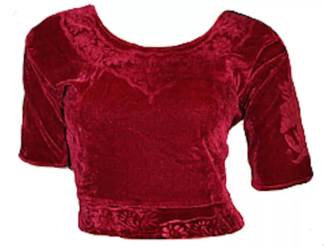 Bordeaux Samt Top Choli Oberteil für Sari Gr. S bis 3XL