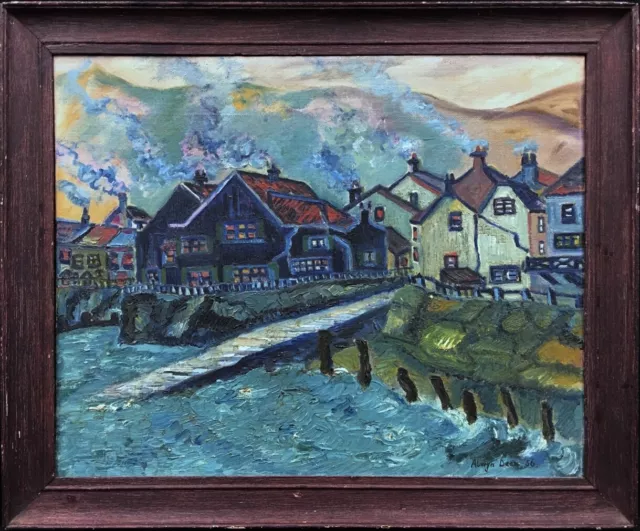 Mid 20th Century (1956) English School Oil On Board Landscape Painting. Signed.