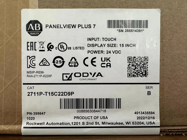 2711P-T15C22D9P 2022 AB SER B PanelView Plus 7 New Factory Sealed 2711PT15C22D9P