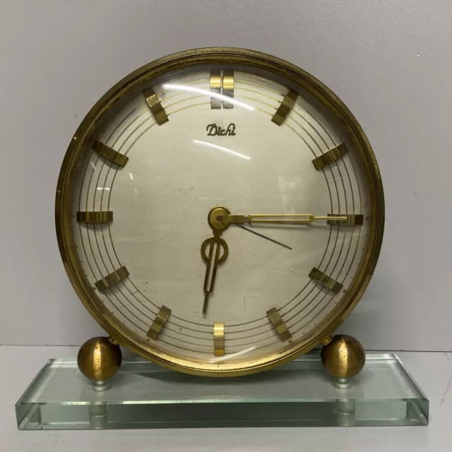 Fantastico Orologio Vintage Sveglia Tavolo Scrivania Grande Ottone Vetro Watch