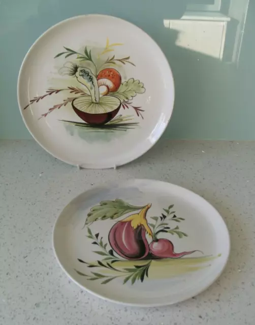 Two Vintage Mancioli Italy Plates Vegetables Mushrooms Aubergines Mid Century