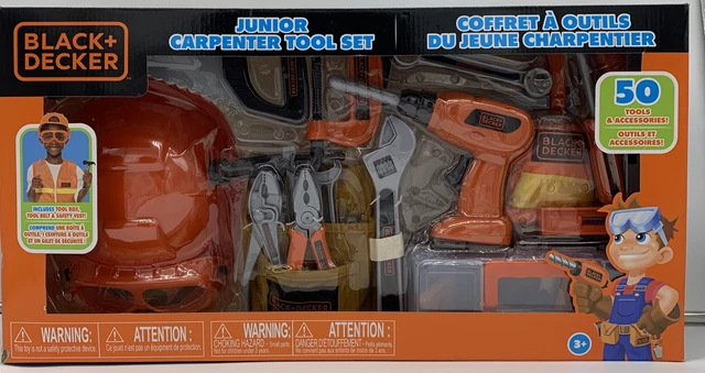 Black & Decker Junior Carpenter Tool Set with 50 tools and accessories  including Tool Belt and Safety Vest 