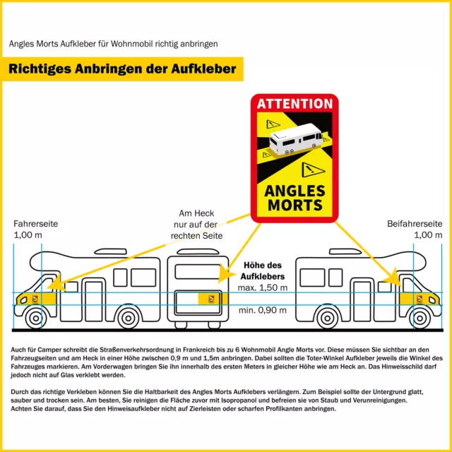 3x Angles Morts Aufkleber Warnung Toter Winkel uv beständig Wohnmobil R145 3