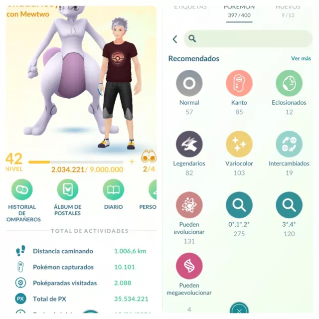 Cuenta Pokémon Go Nivel 42 ✨103 Shiny✨ 82 Legendarios 1.9 Millones Polvo Estelar