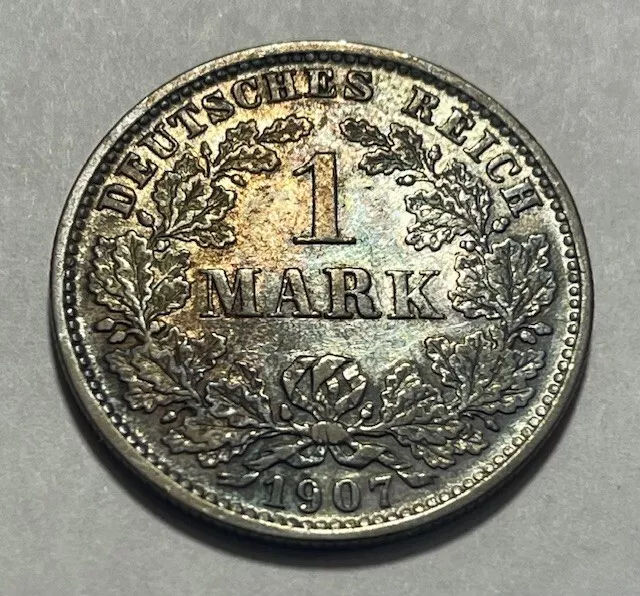 Germany - Wilhelm II - Silver One Mark -1907E (Muldenhutten)  - KM-14 - Toned BU